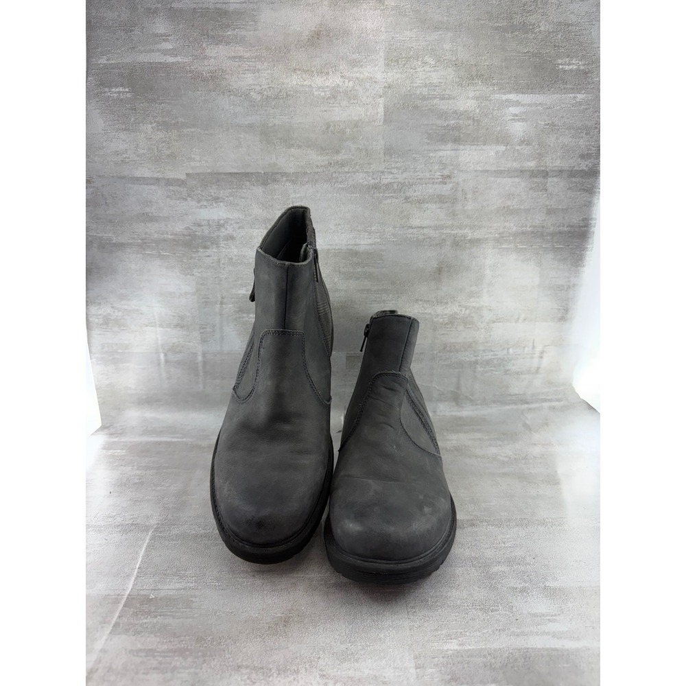 Earth Jordan Wide Dark Grey Leather Dual Zip Ankle Boots Women Sz 7.5D